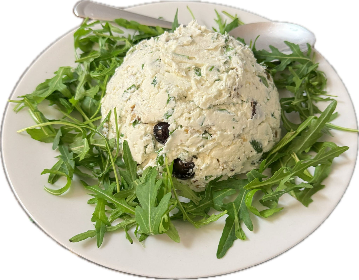 Crema di formaggio di capra con rucola, noci e olive taggiasche